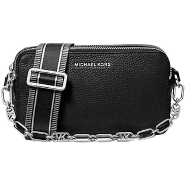 Michael Kors Jet Set Medium Black Pebbled Leather Pocket Camera Crossbody  Bag 