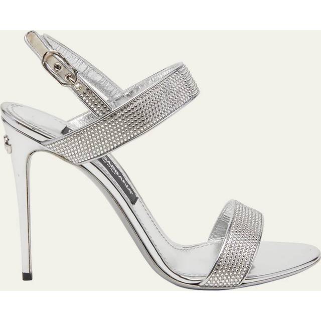 Dolce Gabbana Crystal Metallic Slingback Stiletto Sandals GREY