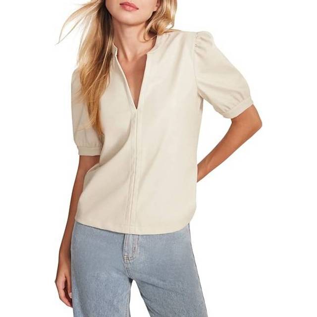 Steve Madden Jane Puff Sleeve Faux Leather Top