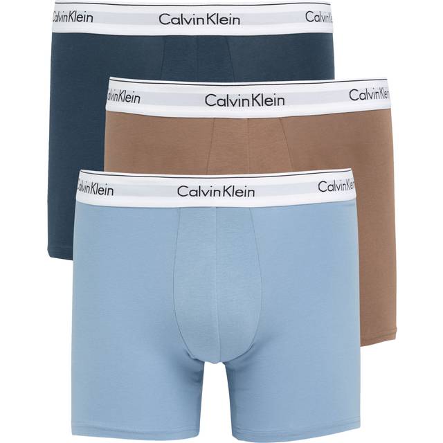 Calvin Klein Modern Cotton Stretch Trunks, Pack of 3, Navy/Brown/Pale Blue,  S