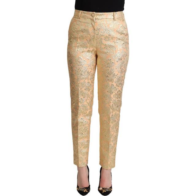 Dolce & Gabbana Pink Floral Brocade High Waist Trouser Tapered