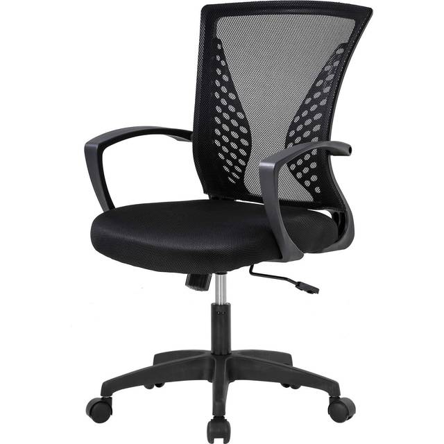 Black Mid Back Padded Office Chair 28 x 23.5 x 37.25-40.5