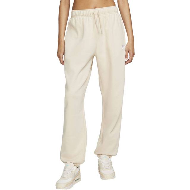 Nike Women's Sportswear Club Fleece Mid-Rise Wide-Leg Sweatpants -  Sanddrift/White