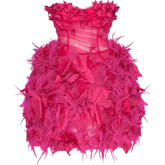 Milla Epic fuchsia tulle mini dress with floral and feather application ...