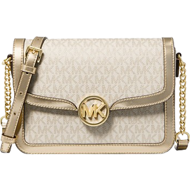 Michael Kors Leida Medium Metallic Signature Logo Shoulder Bag - Pale ...